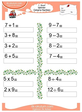 Çocuklar İçin toplam işlemi yaprak testleri 